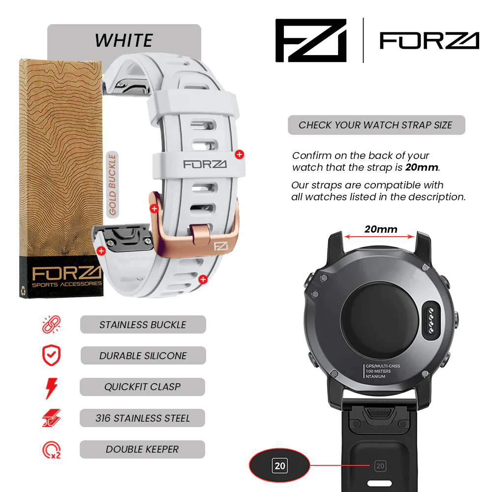 Forza Elite 20mm Quick Release Strap for Garmin Fenix 7S/6S/5S/Instinct 2S - Rose Gold Buckle - Image 4