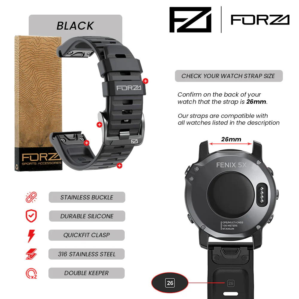 Forza Elite 26mm Quick Release Strap for Garmin Fenix 7X/6X/5X/3 & More - Image 5